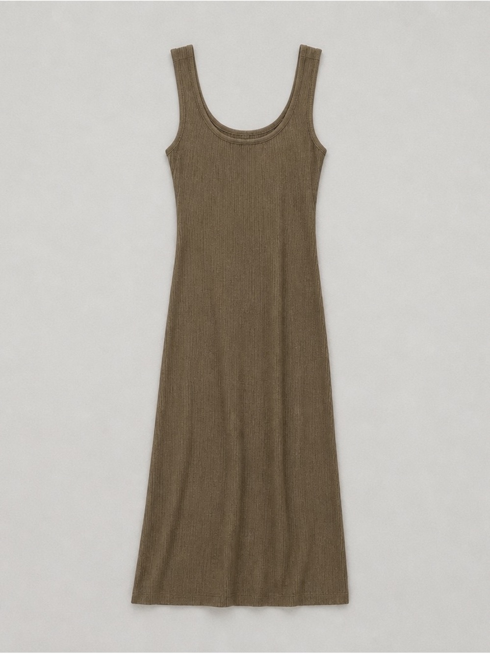 Ribbed Scoop Neck Maxi Dress - Brown